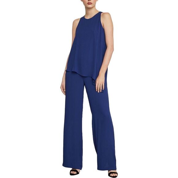 BCBGMaxAzria Hadli Sleeveless Draped Wide Leg Dressy Jumpsuit Blue S - Picture 2 of 3